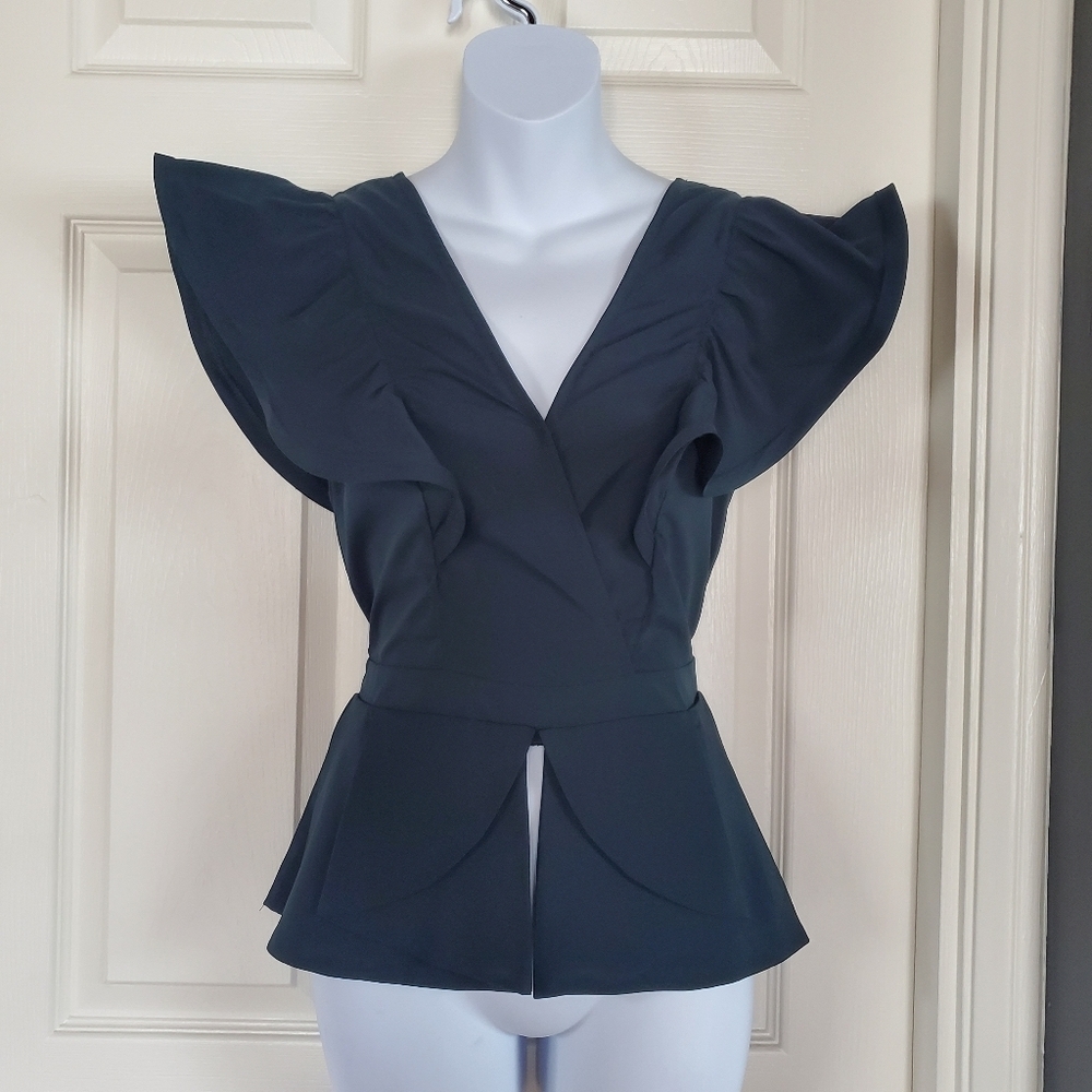 Windsor Emerald Butterfly Sleeves Blouse Cutout Pleaded Size Small